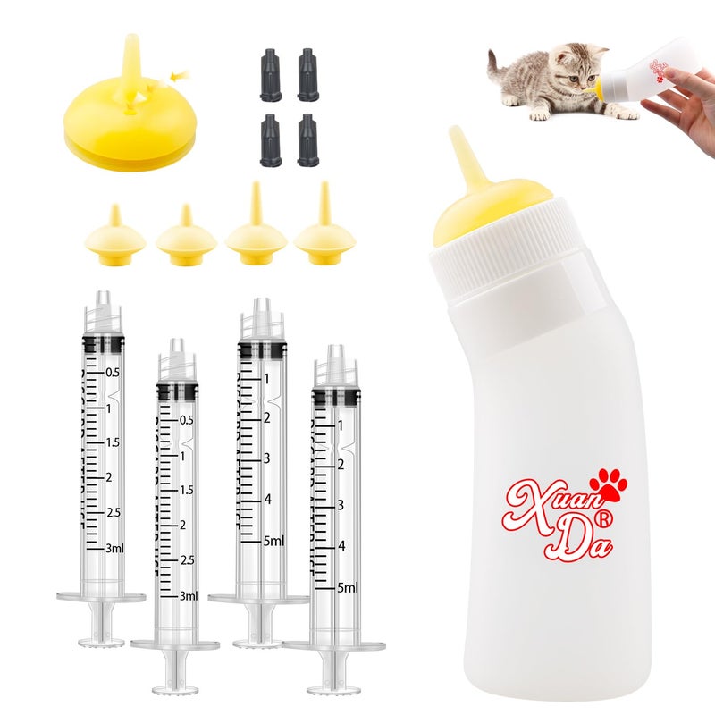 Xuanda Pet Feeding Nipple with Syringe, Soft Silicone Nursing Pet Feeding Bottle, Ventilation Valve Resistant Tearing for Puppies, Kittens, Rabbit, Small Wildlife (Yellow) - Image 1